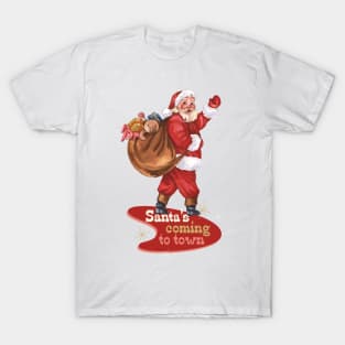 Retro Christmas Santa is Coming to Town T-Shirt